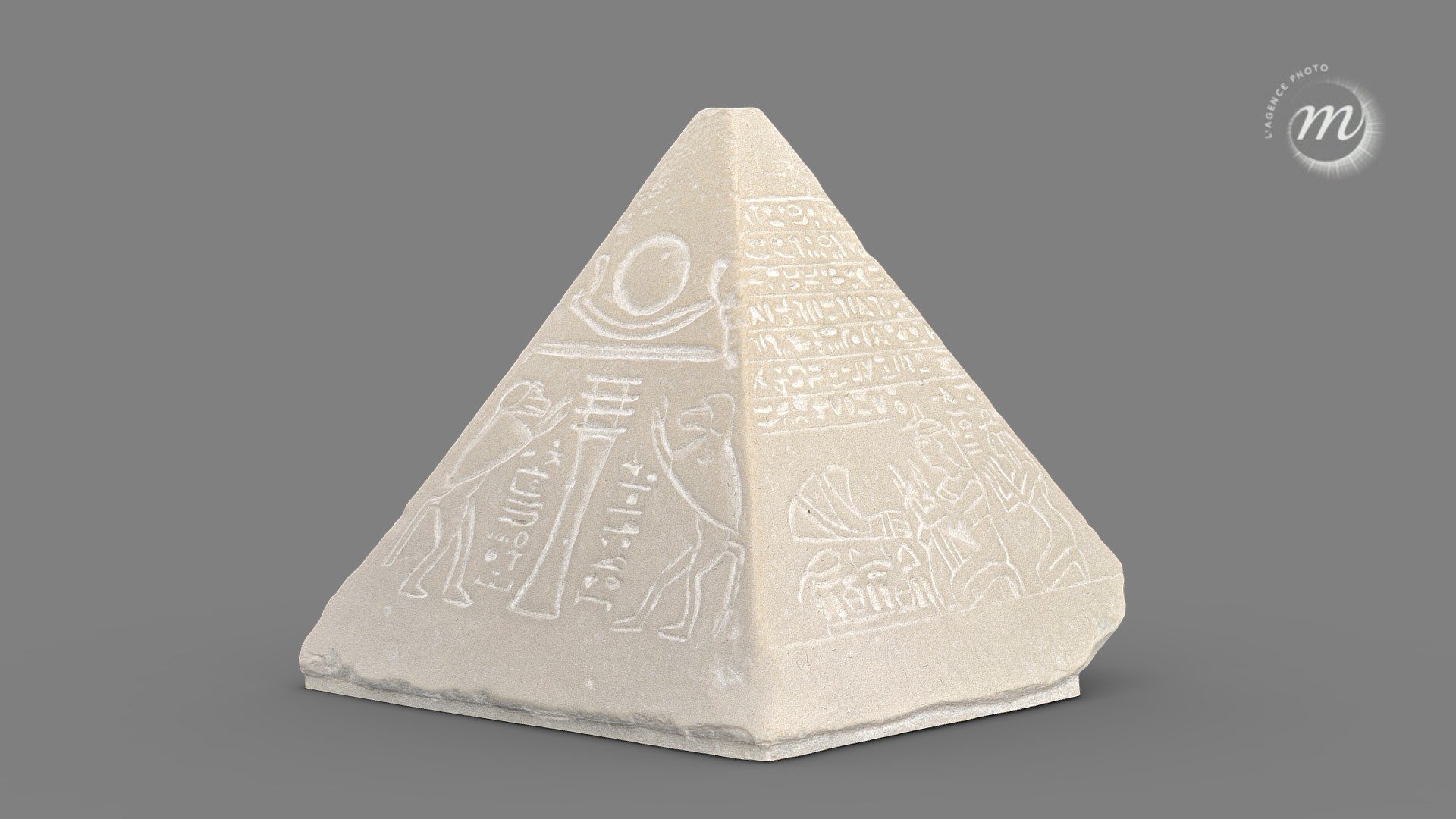 Pyramidion de Bennebensekhaf

PE000624

Pyramidion au nom de Bennebensekhaf, ou Ben-neb-sekhaou-nef et sa femme la chanteuse Isit-ta-nefert, hymne à Ré. On appelle « pyramidions » les blocs de pierre qui couronnent les pyramides.

PÉRIODE : XXI° dynastie, deuxième époque thébaine

Original en calcaire

Reproduction Rmn-GP en plâtre

DIMENSIONS : Hauteur : 50 cm Largeur : 50 cm Profondeur : 50 cm

Ateliers d’art des musées nationaux

L'Agence Photo

This is a light 3D model for web display. To use the high quality model contact agence.photo@rmngp.fr

© Rmn-GrandPalais/Reproduction 3D Rmn-GP - Pyramidion de Bennebensekhaf - 3D model by Rmn-Grand Palais (@francecollections) 3d model