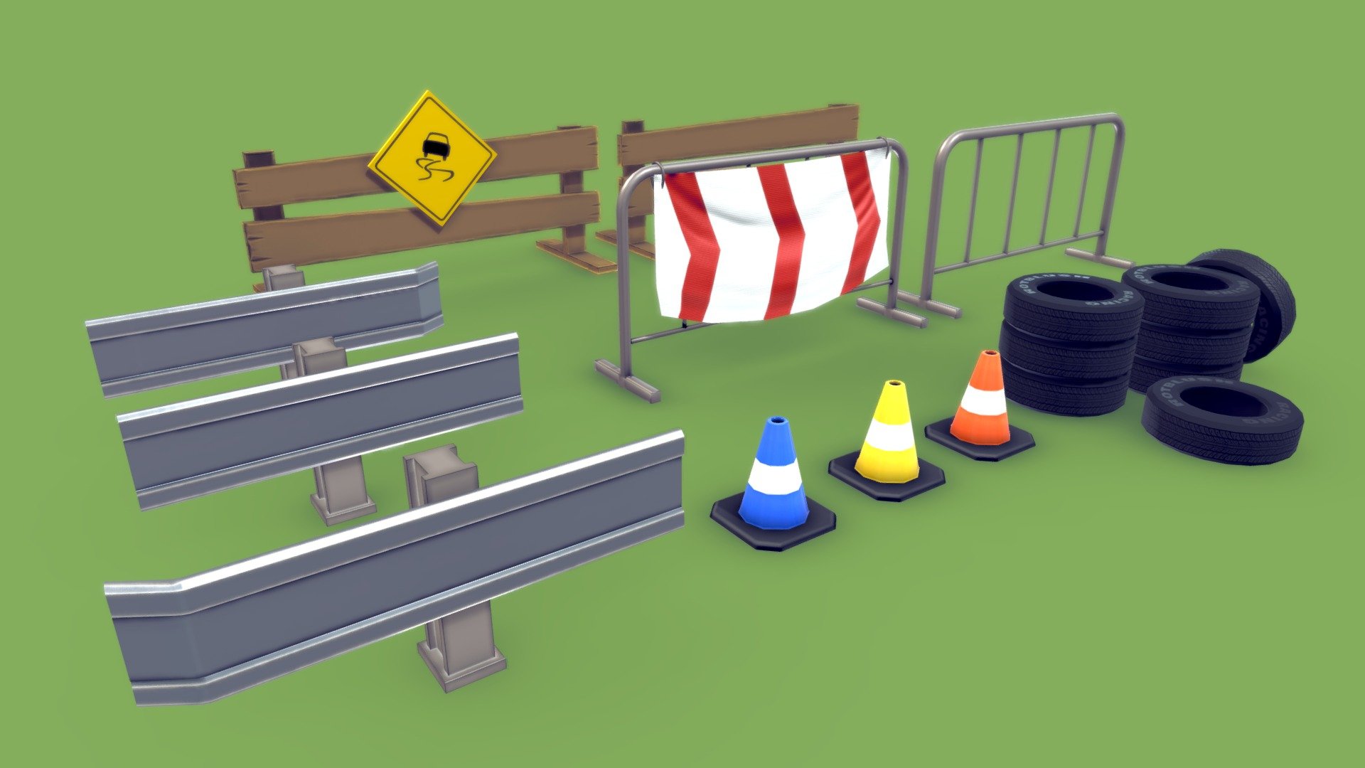Get your car-racing game ready with this stylized car race props!
Optimized for PC and mobile games. Compatible and tested in Unreal Engine 4.


This bundle includes:



2 variations of wooden fences

2 variations of metal barriers

1 Traffic cone with 3 texture variations

1 single tire mesh

2 variations of tire pile mesh

3 rail guard mesh

Stylized PBR
2k texture maps

Inquiries and support: https://deulloa.art/contact - Car Game Props - Bundle - Buy Royalty Free 3D model by rotblush 3d model