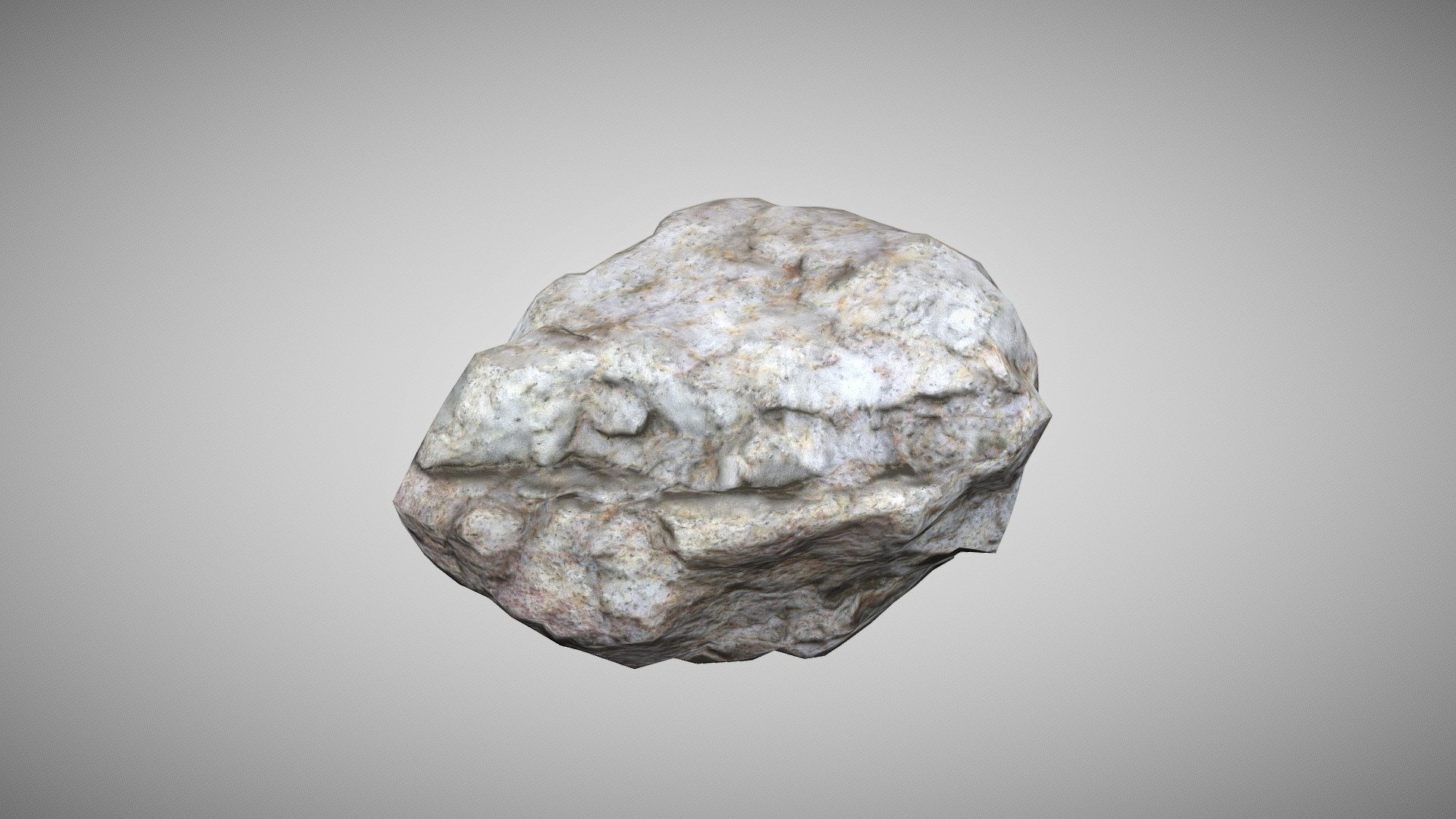 A pebble or cobble size rock that couldve been broken off of a cliffside or found in a mining pit. Its a made to be a pretty small model, and only ment to be a filler in areas where small stones can be found. The Bottom is blurred due to high to low poly texture.

Was created in Maya using a smoothed square and formed around a Photogrammetry Highpoly model. 
The texture was applied in Substance Painter, by taking the high poly and wrapping its texture around the lowpoly.

Made for Homework at Waketech 3d model