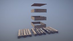 Cargo Wood Pallets Collars Cover EUR EPAL vr.2 pallet, wooden, airplane, exterior, transport, airport, tray, shipping, goods, eur, epal, aircraft, cargo, box, terminal, pallets, tivsol, collars, low-poly, pbr, building
