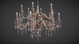 Antique ornate chandelier lamp, bronze, vintage, historical, antique, candle, chandelier, realistic, glass, pbr, light