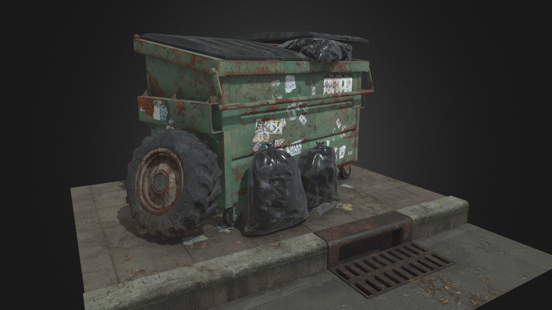 3 Days Project - Street Corner - Dumpster and Tractor Tire - 3D model by Jonathan Wu (@jonathanwu777) 3d model