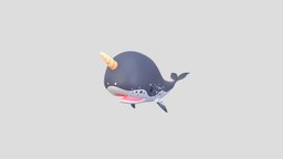Character283 Narwhal fish, toon, cute, baby, toy, mascot, dot, ocean, gray, horn, narwhal, whale, moby, character, animal, sea