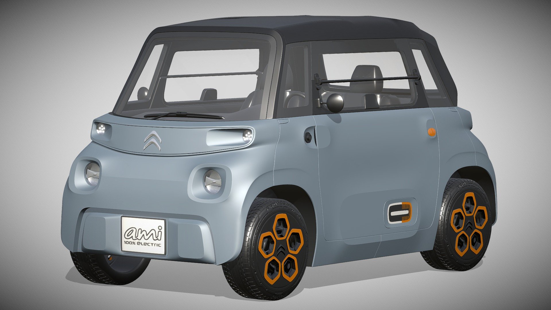 Citroen Ami

https://www.citroen.fr/ami

Clean geometry Light weight model, yet completely detailed for HI-Res renders. Use for movies, Advertisements or games

Corona render and materials

All textures include in *.rar files

Lighting setup is not included in the file! - Citroen Ami - Buy Royalty Free 3D model by zifir3d 3d model