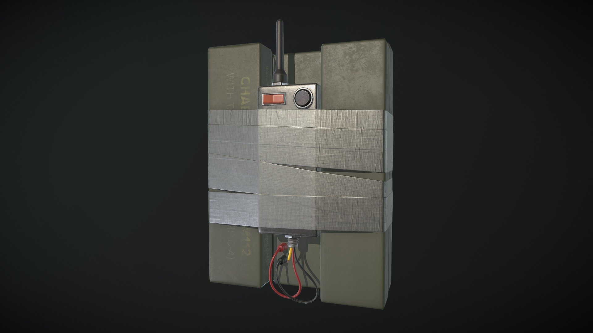 This AAA quality C4 Bomb utilizing PBR textures, is intended as an IED remote bomb for a FPS style game. C4 is a common variety of the plastic explosive, composed of explosives, plastic binder, and plasticizer. C-4 is stable and an explosion can only be initiated by a shock wave from a detonator. It is part of the FPS Explosives Pack on the Unity Asset Store, and can also be purchased at vert-candy.weebly.com - C4 - 3D model by Vert-Candy (@VertCandy) 3d model
