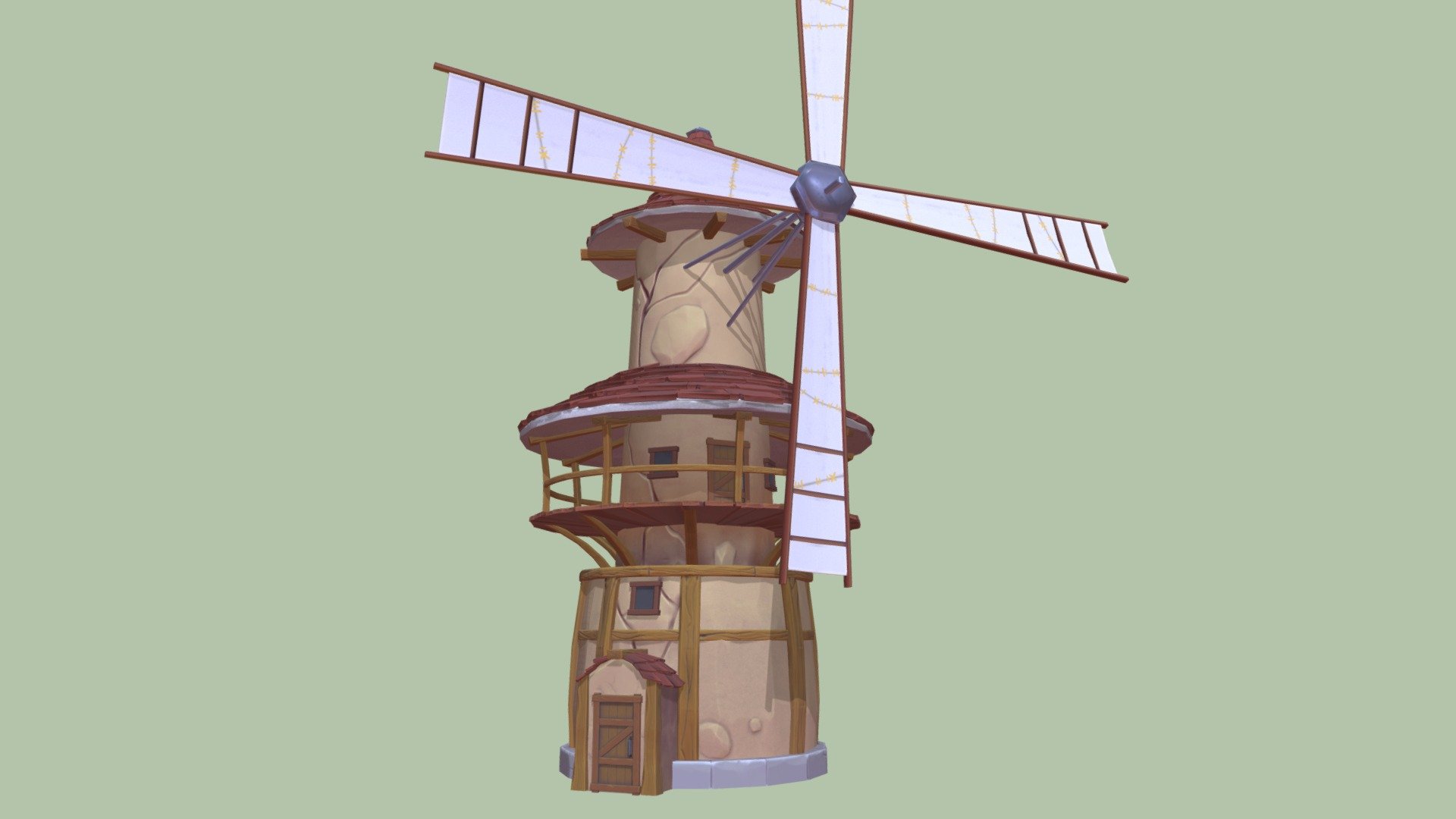 This is my second attempt at a stylized project, this time an entire building as opposed to a simple table! Maya, Zbrush, and Substance Painter were used for the making of this windmill. 

Any feedback is welcome! :) - Stylized Windmill - 3D model by Lavi (@lavi3d) 3d model