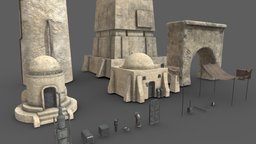 Tattoine Buildings Kitbash buildings, props, lowpoly, starwars, sci-fi, gameasset, city, gameready