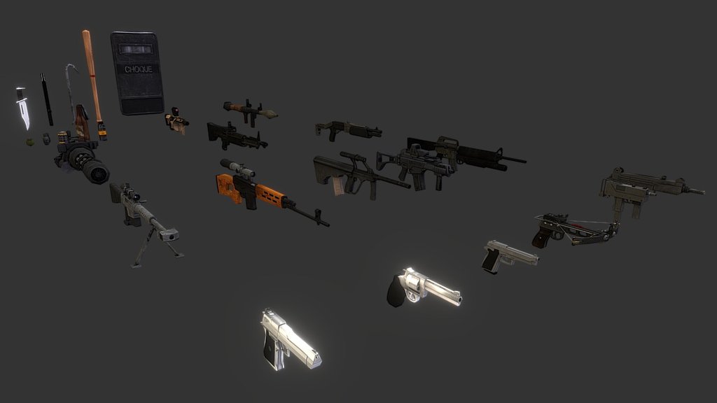 All the weapons done for the game Favela Wars by Nano Game Studio 3d model