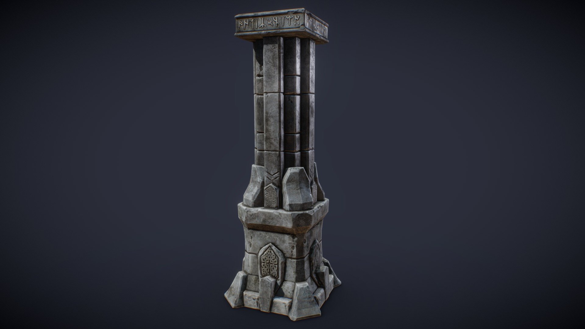 From the game asset package, Dwarven Expedition Pack:

https://forum.unity.com/threads/dwarven-expedition-pack.503325/#post-3301266 - Dwarven Pillar B - 3D model by tobyfredson 3d model