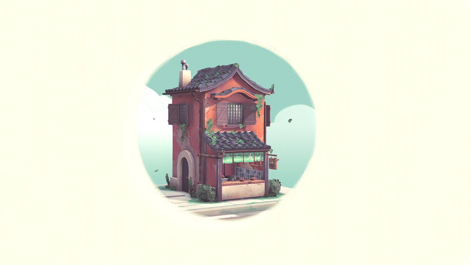Wanted to mess round with a lil handpainted ramen shop thats KINDA ghibli inspired. Wasn't allowed to use normal maps or anything for this model - just kept it nice and simple - Handpainted Ramen Shop - 3D model by blakewoodart 3d model
