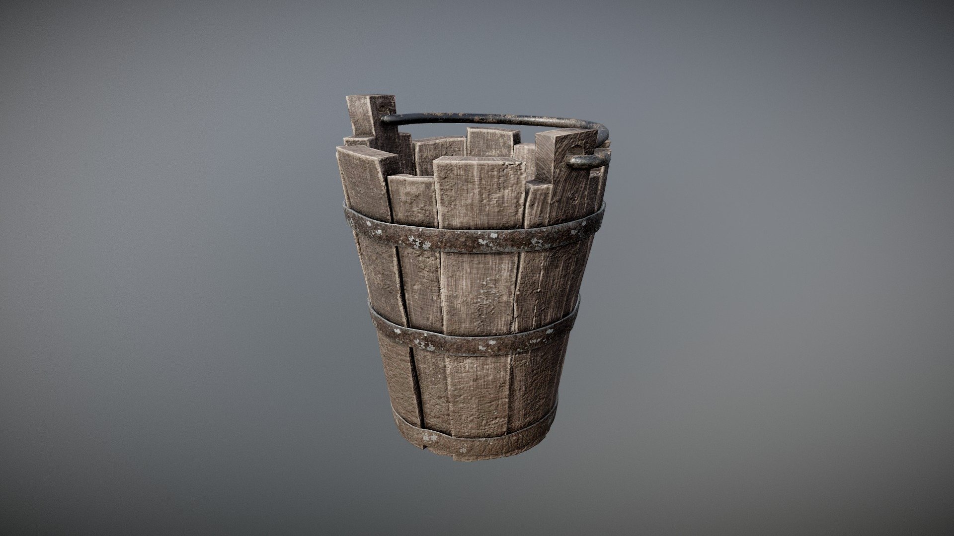 An old medieval bucket, high poly, for games, cinematics and movies. A regular prop for medieval environment 3d model