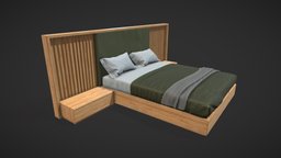 Bed with Vertical Slatted Headboard Low Poly