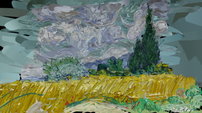 Painting made in Tiltbrush, starting with the Masters, also going for a warm painting :) - TiltBrush Van Gogh Wheatfield and Cyprus's - Download Free 3D model by Rob Chapman (@tekano) 3d model