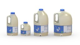 Supermarket 4 Milk Bottles Set Low Poly PBR