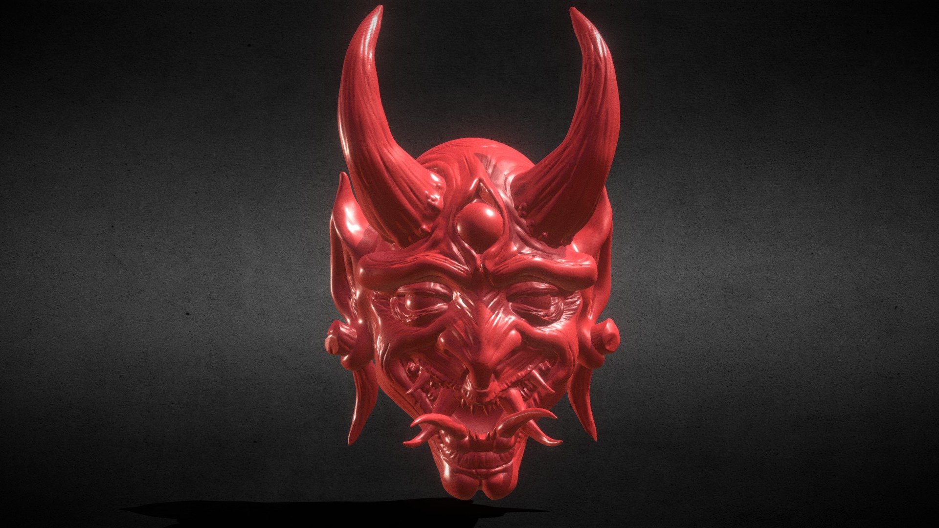 A Mask inspired by the legendary Oni a Japanese Troll or demon in this version I set up as mask for wearing or decorating the size is 12 cm and I include the OBJ, STL and ZBrush files If you need 3D Game Assets or STL files I can do commission works 3d model
