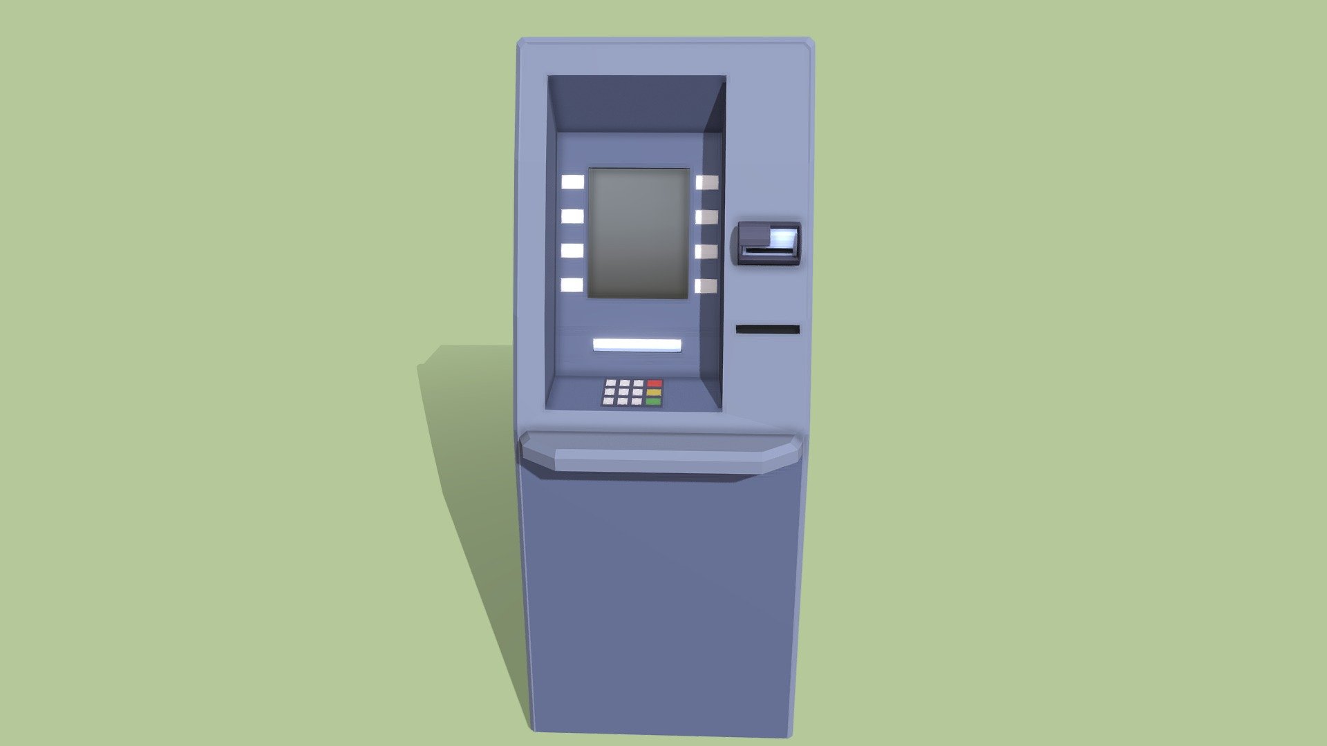 An ATM model made in Blender 3D. After that prepared and exported into Unity to be used in a game 3d model