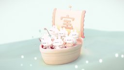 Usagi Shichifukujin rabbit, cute, japan, b3d, 3dart, kawaii, japanese-culture, blender, ship, sea