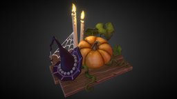 Fall Season (Halloween) hat, spider, candles, fall, web, season, fantasy, halloween, pumpkin