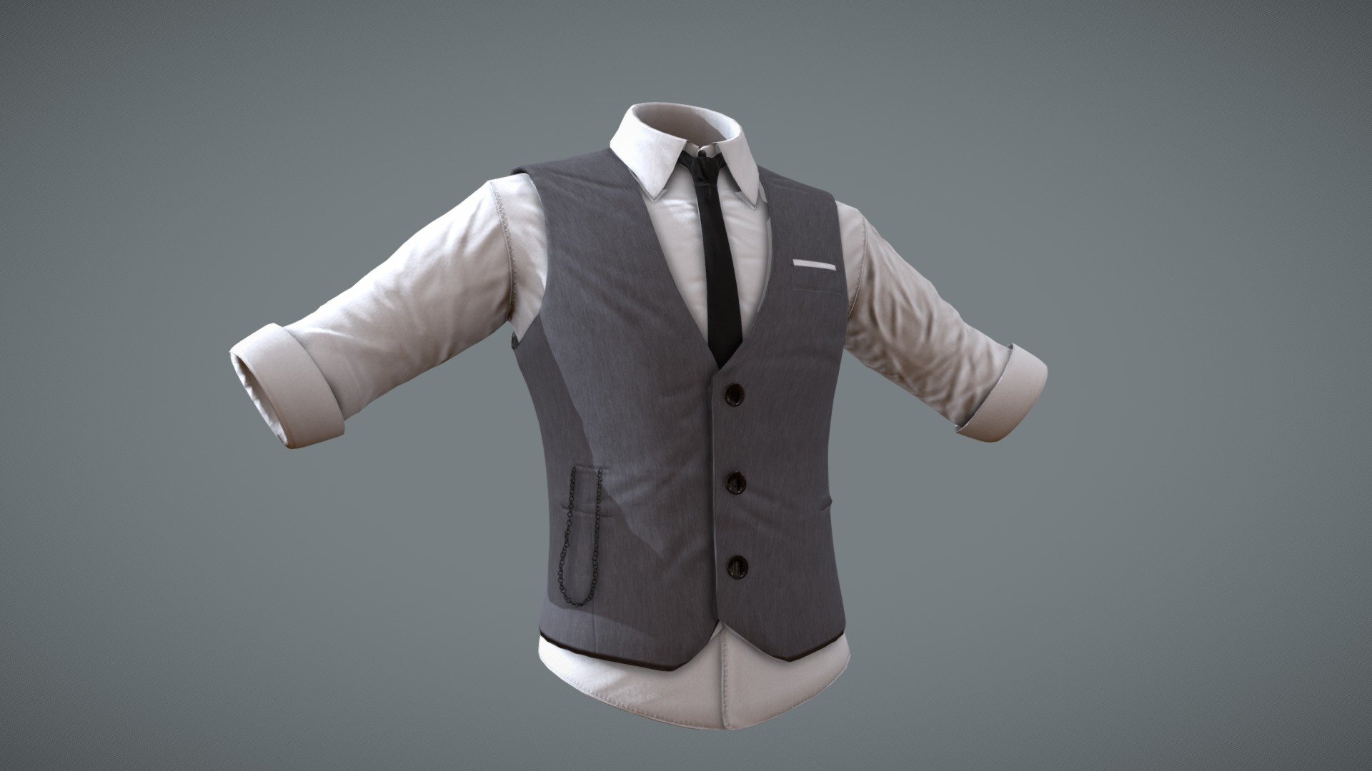 Formal Vest and Shirt with Pocket Watch Chain - 3D model by Armando Rosado Jr (@arosado0816) 3d model