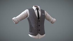 Formal Vest and Shirt with Pocket Watch Chain sculpt, victorian, suit, vest, pocketwatch, tie, colla, substancepainter, substance