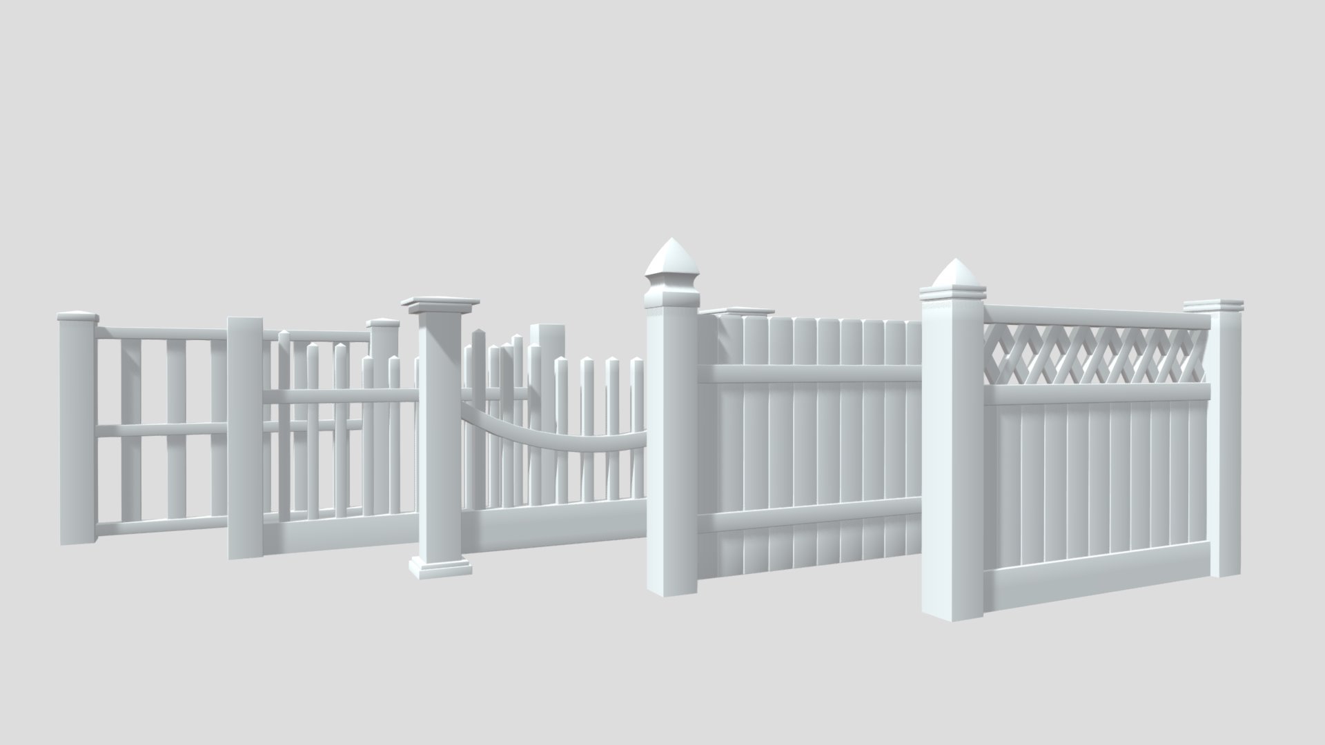 Different kinds of Vinyl fencing 3d model