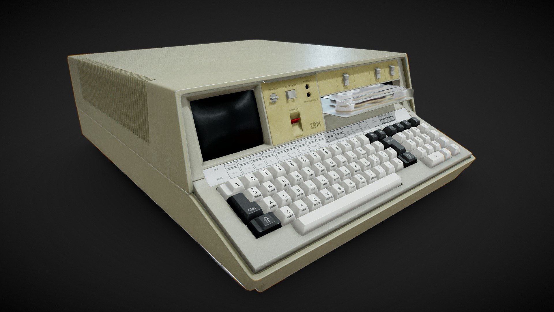 IBM 5100
I made this model to practice and use everything I learned while making grenade models and I wanted to make something related to retro tech for along time.
This is the low poly version of the model if you need access to the high poly version and baked textures please contact me on Instagram. or drop me an email.


Download Includes:
1 Fbx File (Model is divided into 5 pieces).
Blend file with everything already setup.
Textures.

Note: You will have to make your glass shader for the front cover and make sure you're using the Front_Cover_2K_Normal.png texture for the normal map input 3d model