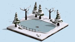 Ice Rink tree, fence, landscape, winter, ice, exterior, snow, christmas, public, brush, snowy, nature, isometric, skates, fir, rink, snowflake, snowball, sledge, lowpoly, sport