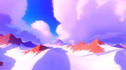 SkyBox Snowy Mountain 002 scene, sky, lights, 360, clouds, level, snow, snowy, panorama, leveldesign, casual, dreamy, 6k, wallpaper, mountains, hdri, skybox, cloudy, cubemap, cartoon, stylized, blue, anime, environment, noai, createdwithai