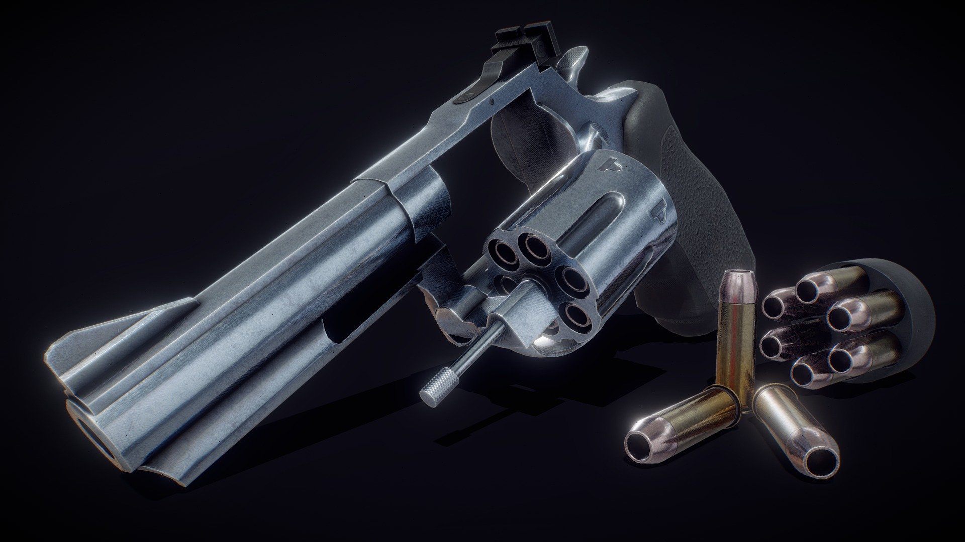 6 shooter, game ready revolver.

Single material with 4k PBR textures for the revovler and separate material with 2k texture for teh speed laoder 3d model