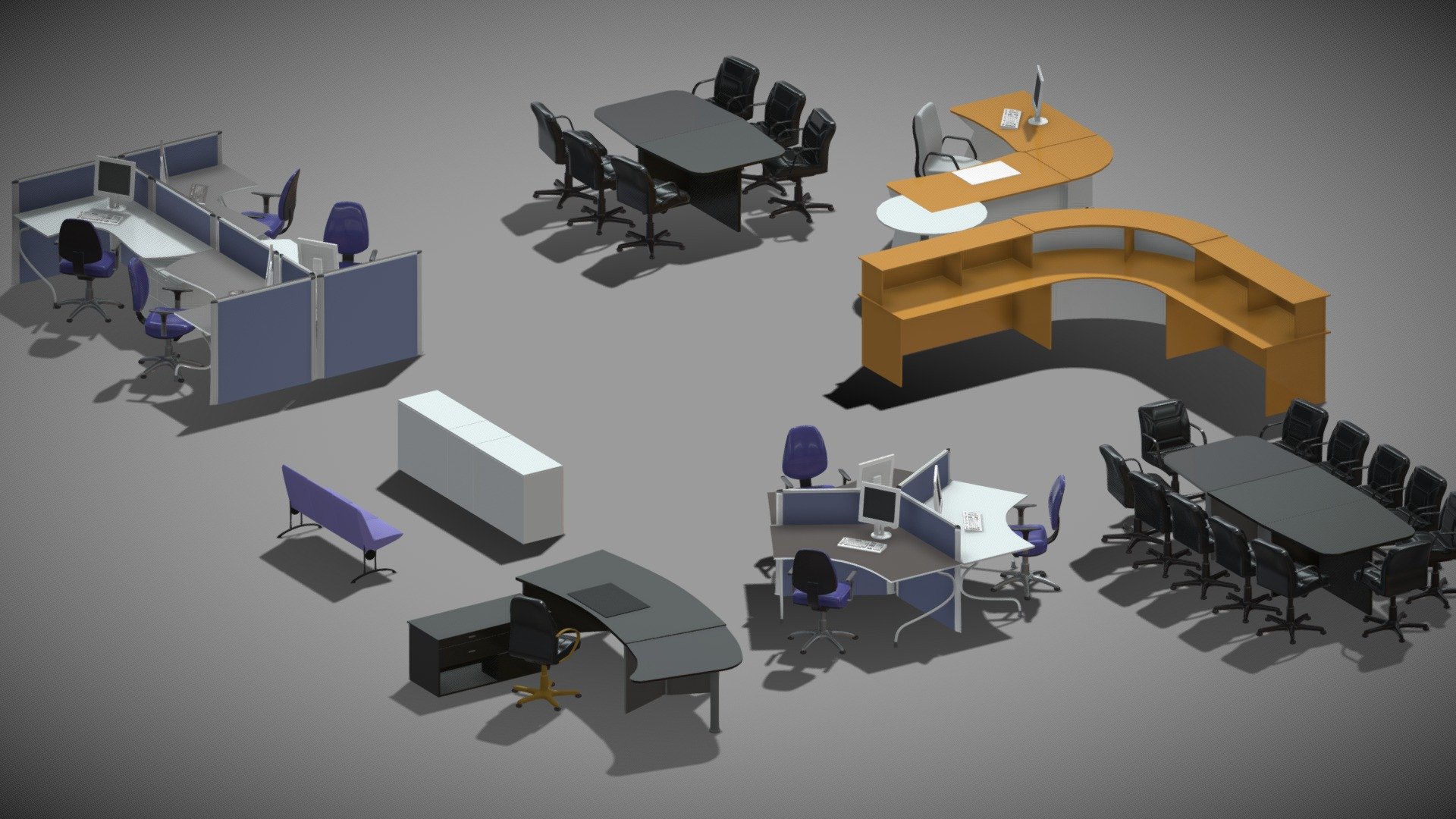 Fully detailed office furniture pack for 3d worlds.
Nine models
Max 4 file - office furniture vol 09 pack - Buy Royalty Free 3D model by Giimann 3d model