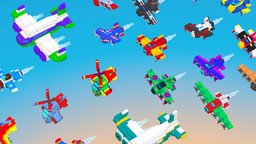 Voxel Aircrafts Pack sky, flight, planes, aircraft, airbus, asset, voxel, gameasset, helicopter, voxelart, magicavoxel, gameready