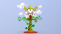 Jack and The Beanstalk scene, green, castle, jack, cloud, stem, beanstalk, tales, substancepainter, substance, maya, handpainted, cartoon, stylized, fantasy