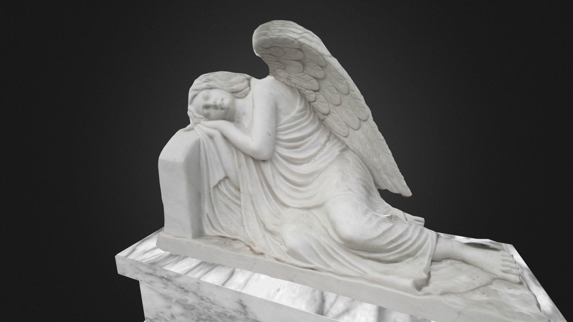 Tomb of The Vera Paez Family (Circa 1930).

With her head over both hands an angel rests on a stone tablet.
One of the many marble stone tombs from the Guayaquil Cemetery in Ecuador.

Location: LAT -2.183130 LON -79.888276 ELE 20 - Tomb of the Vera Paez Family (Circa 1930) 3d model
