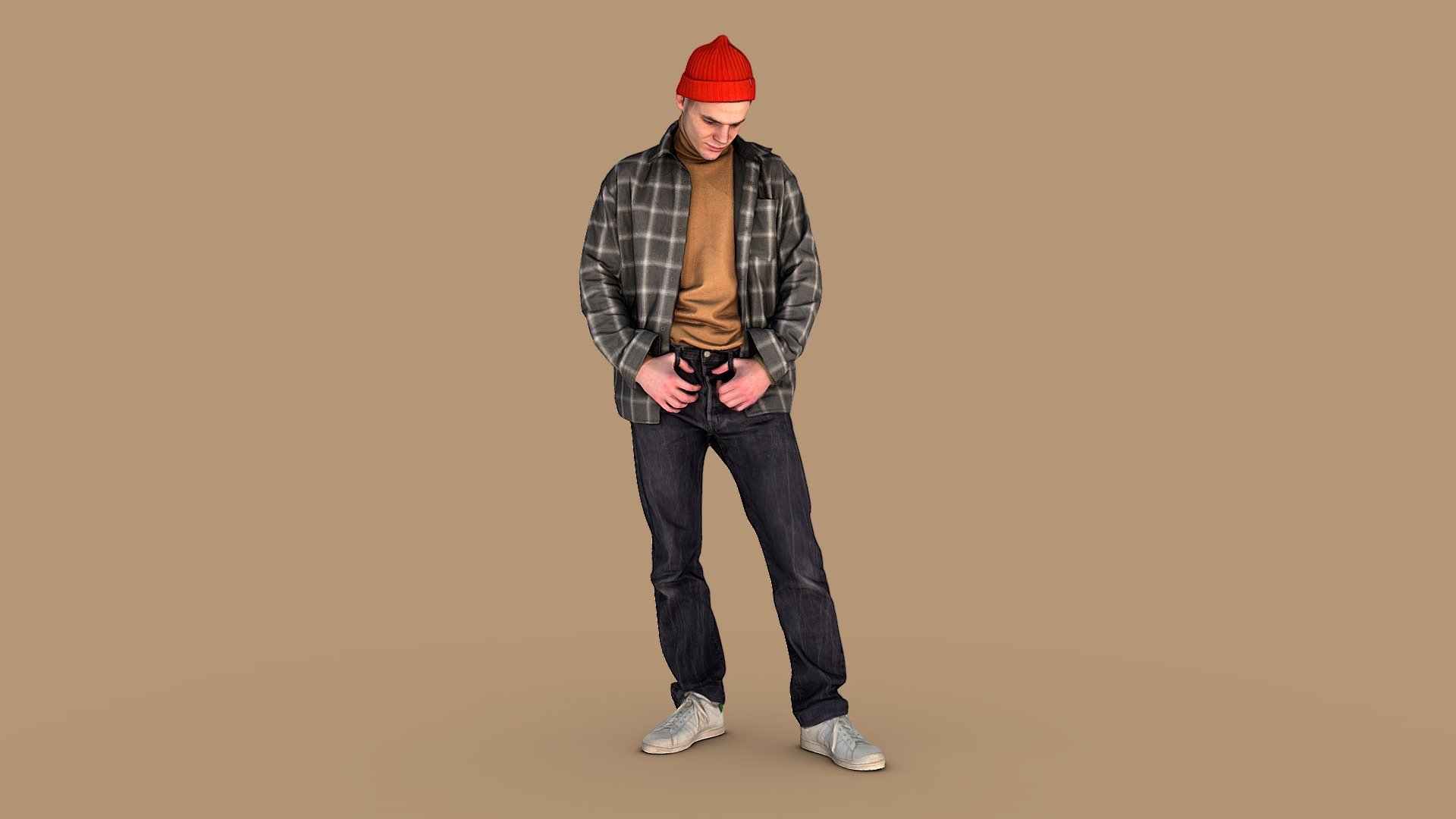 Follow us on Instagram ✌🏼

✉️ A young guy of good looks, standing right in anticipation of a friend, with his head down. He is wearing a warm plaid shirt, dark jeans, and a bright orange chunky beanie hat.

🦾 This model will be an excellent mid-range participant. It does not need to be very close and try to see the details, it reveals and demonstrates its texture as much as possible in case of a certain distance from the foreground.

⚙️ Photorealistic Casual Character 3d model ready for Virtual Reality (VR), Augmented Reality (AR), games and other real-time apps. Suitable for the architectural visualization and another graphical projects. 50 000 polygons per model 3d model