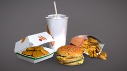 Burger set burger, food, court, photorealistic, point, chicken, cola, fast, potatoes, hamburger, kitchen, fries, homemade, tasty, fried, mcdonalds, nuggets, cheeseburger, pbr, bighit