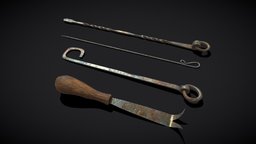 Medieval Leather Crafting Tools wooden, leather, work, tools, medieval, rusty, rusted, scoop, nice, dirty, farm, tool, old, models, shovel, gardening, digging, bladed, spade, various, weapon, model, industrial