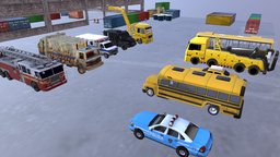 Service Cars 3D Models Mobile Pack police, ambulance, firetruck, unity, unity3d, car