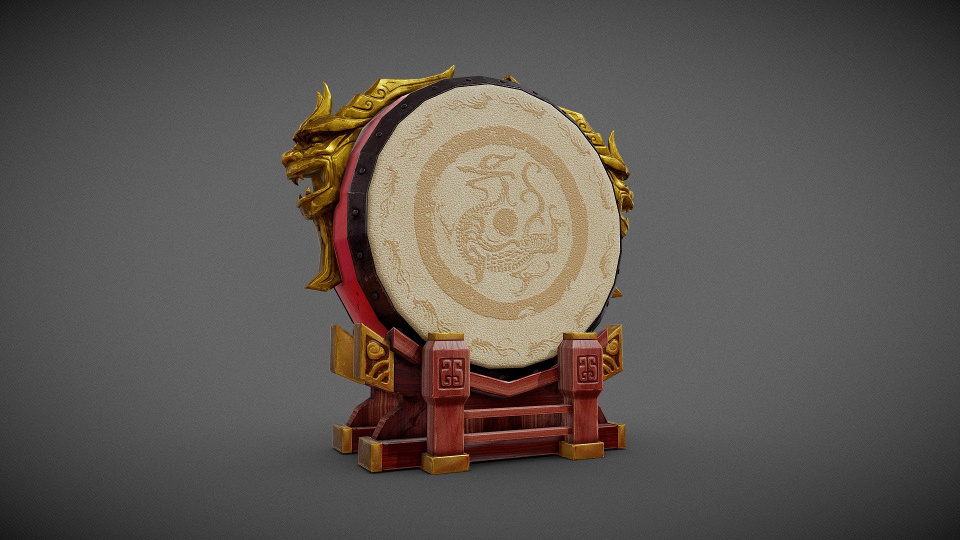 鼓drum - Golden Dragon drum - 3D model by LHgogogo 3d model