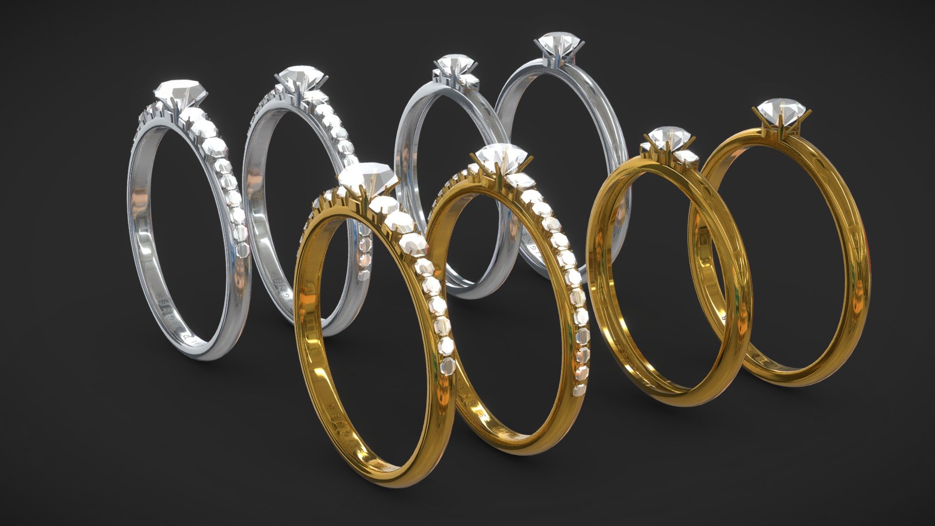 3 Unique Diamond Wedding Rings / Wedding Bands. 2 Materials Types Sized in 16mm and easily scalable for resizing.

Diamonds based on 1.5 carat, 1 carat, 0.5 carat and 0.25 carat

Metaverse ready VR Ready - Wedding Diamond Ring Pack - 16mm Gold and Silver - Buy Royalty Free 3D model by Unreal Designer (@unrealdesigner.ig) 3d model