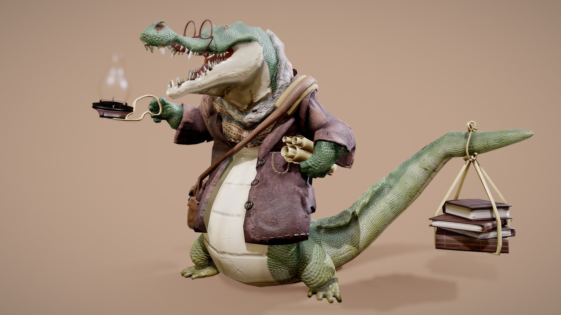 A researcher who uses his lizard skills to get to unknown places.

Created in Blender, textured in SubstancePainter.
https://www.artstation.com/artwork/rAJ4b2 - Croco Explorer - 3D model by Tom Breuer (@TomBreuer) 3d model