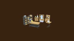 Stool Set scene, furniture, blockbench, minecraft, lowpoly, pixelart