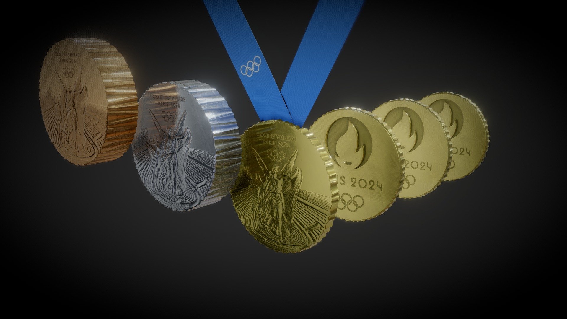 The Original Olympic Medals can be seen here - https://skfb.ly/oQM6T

Philippe Starck’s Paris 2024 Olympic medals that are designed to be shared These medals designed by Philippe Starck split into four, allowing winning Olympic athletes to share their success with their families.

Subdivision ready model High Quality 4K PBR textures For all 3 Gold, Silver, Bronze Medals
High poly Model and 3D Printing file are included in the Additional files

Perfect for any Purpose
Feel free to DM me for any question or custom requests :) - Philippe Starck’s Paris Olympics Medals Concept - Buy Royalty Free 3D model by Deftroy 3d model