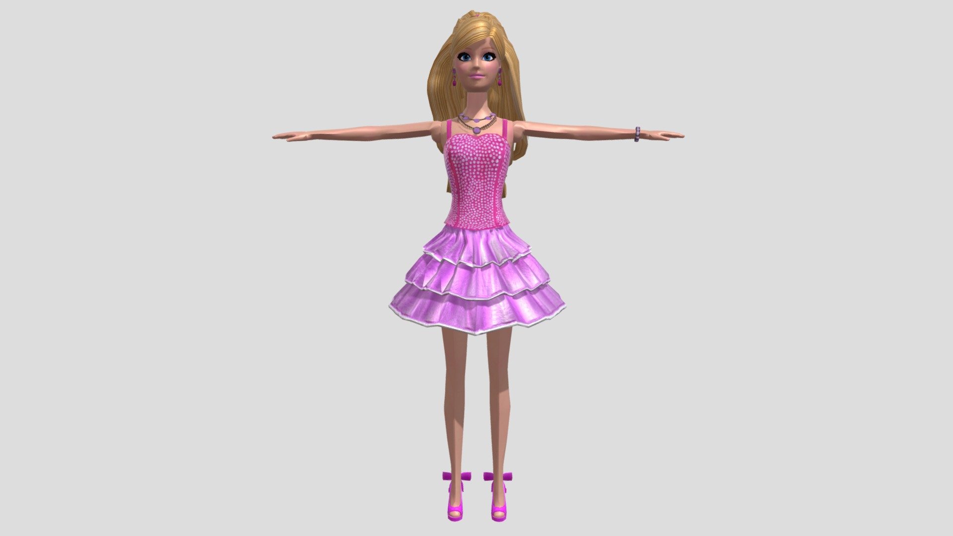 Ripped from the game: Barbie: Life In The Dreamhouse (PC/Computer)

DeviantArt: https://www.deviantart.com/cameroncarson/art/Barbie-Download-932072269

The Models Resource: SOON - BARBIE - 3D model by Cameron Carson Official (@CameronCarson) 3d model