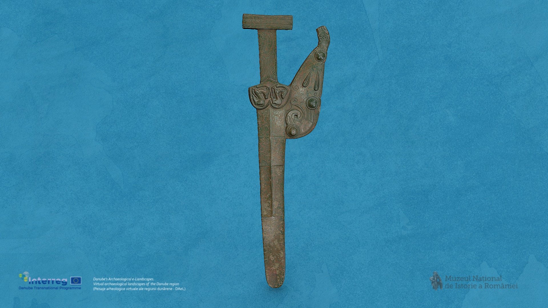 În anul 1955, în cariera Fabricii de Ciment de la Medgidia, a fost descoperită o piesă unică în lumea tracică și scitică: o sabie-emblemă, din bronz, în formă de akinakes, care se aplica, probabil, pe un monument comemorativ sau pe sarcofacul ori pe zidul camerei funerare a unei căpetenii militare. Spadă scurtă (akinakes de tip Kelermes, cu mâner în forma literei „T” și garda în formă de inimă) din bronz, turnată dintr-o singură bucată, împreună cu teaca. Reprezentare a unei arme ceremoniale din categoria „spadelor-emblemă”, utilizată probabil, date fiind niturile masive de pe verso, pentru a fi fixată pe o statuie (menhir ?). Obiect unicat, fără analogii directe; doar unele asemănări tipologice și iconografice cu o serie de artefacte (arme, dar și obiecte decorative) descoperite în spațiul nord-pontic și sud-dunărean, în medii culturale scitice sau tracice 3d model