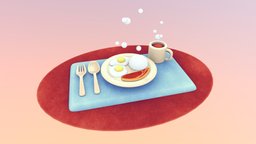 Sketchfab Weekly Challenge: Food food, cute, coffee, plate, breakfast, rice, fork, hot, tray, spoon, chocolate, stylised, round, delicious, eggs, smooth, hungry, comfort, bacon, cutlery, sketchfabweeklychallenge, textured, aileenmilton