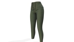 Female Lace Up Front Green Fantasy Pants