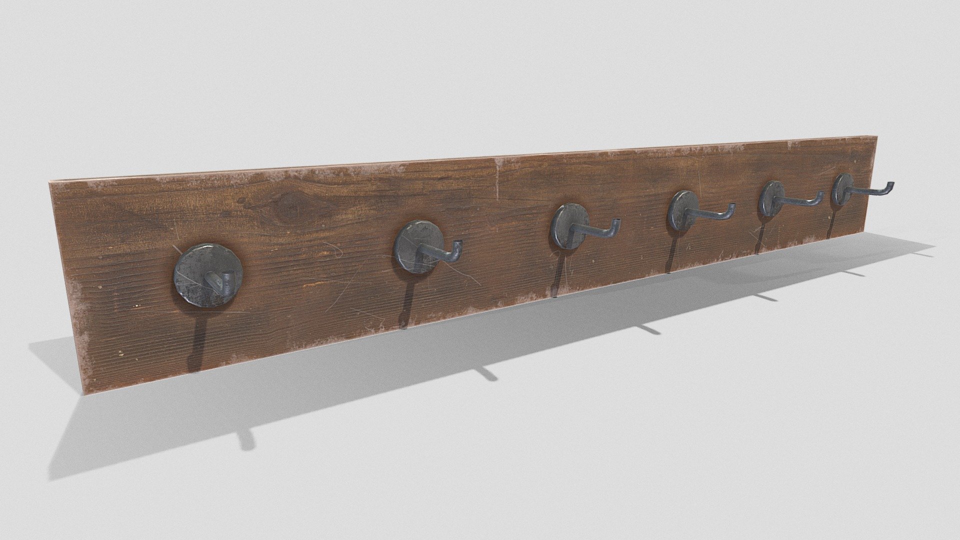 Scuffed wooden hook rack with metal hooks, handy prop to fit any of your environments. 

PBR textures @4k - Wooden hook rack - Download Free 3D model by Sousinho 3d model