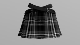 Plaid A line short skirt with belts