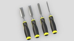 4 Chisels Set kit, saw, tape, hammer, set, screw, complete, tools, generic, new, big, collection, wrench, vr, ar, pliers, realistic, tool, old, machine, screwdriver, toolbox, stanley, vise, gardening, dewalt, asset, game, 3d, low, poly, axe, hand