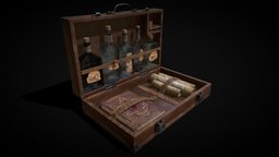 Rustic Potion Makers Briefcase wizard, wooden, case, holder, mage, science, models, briefcase, bottles, alchemy, pouch, potions, various, pbr, witch, fantasy, halloween, container, magic, flask